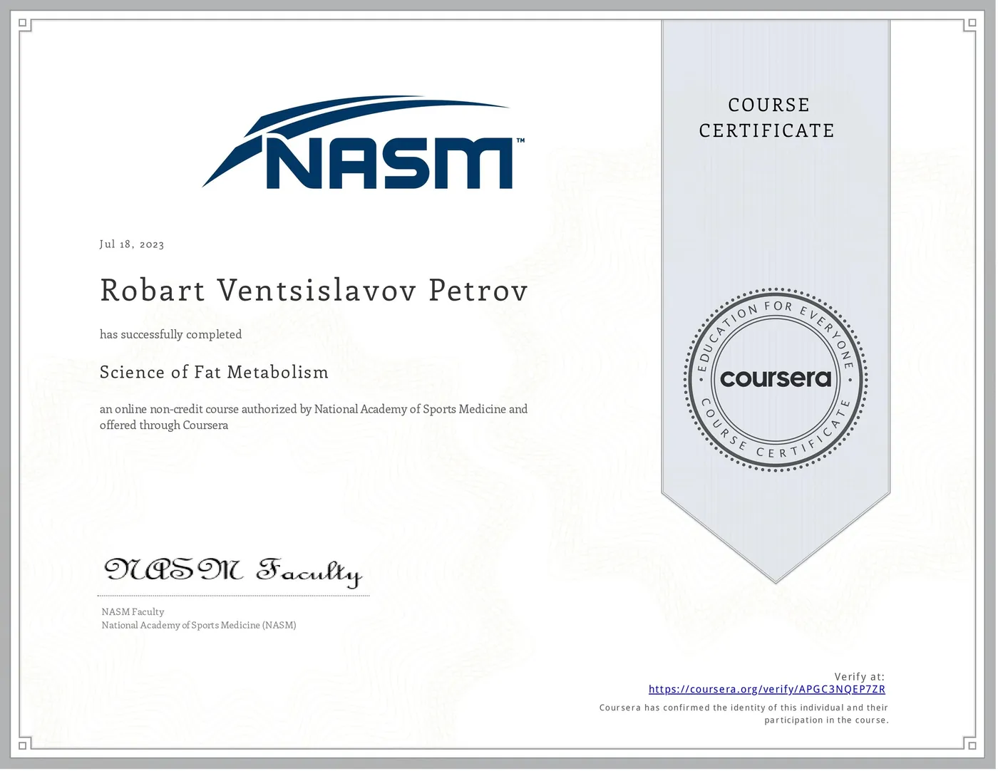 Сертификат NASM — Science of Fat Metabolism
