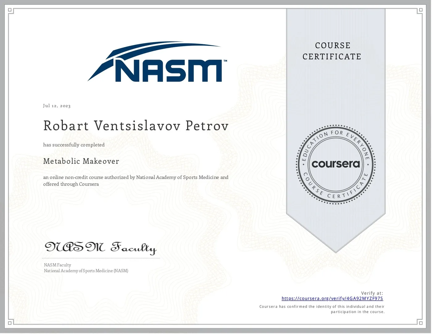 Сертификат NASM — Metabolic Makeover